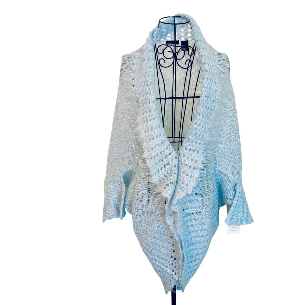 NWT Vintage 80's Moda International Openwork Crochet Mohair Wool Cocoon Sweater